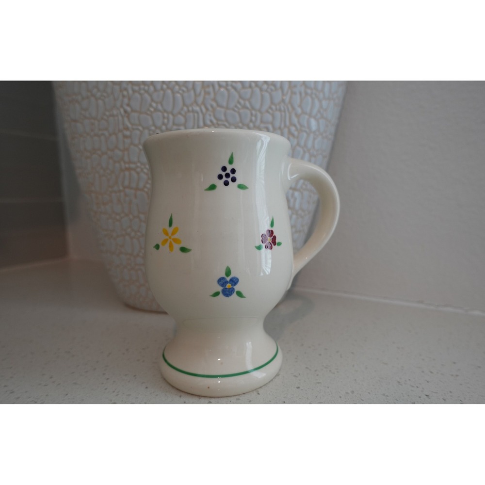 L. Homer Floral Hand Painted Cream Ceramic Pedestal‎ Mug